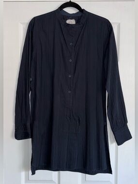 H+ HANNOH WESSEL Navy CELESTINE Long Button Tunic Relaxed Dress Shirt 38 XS / S